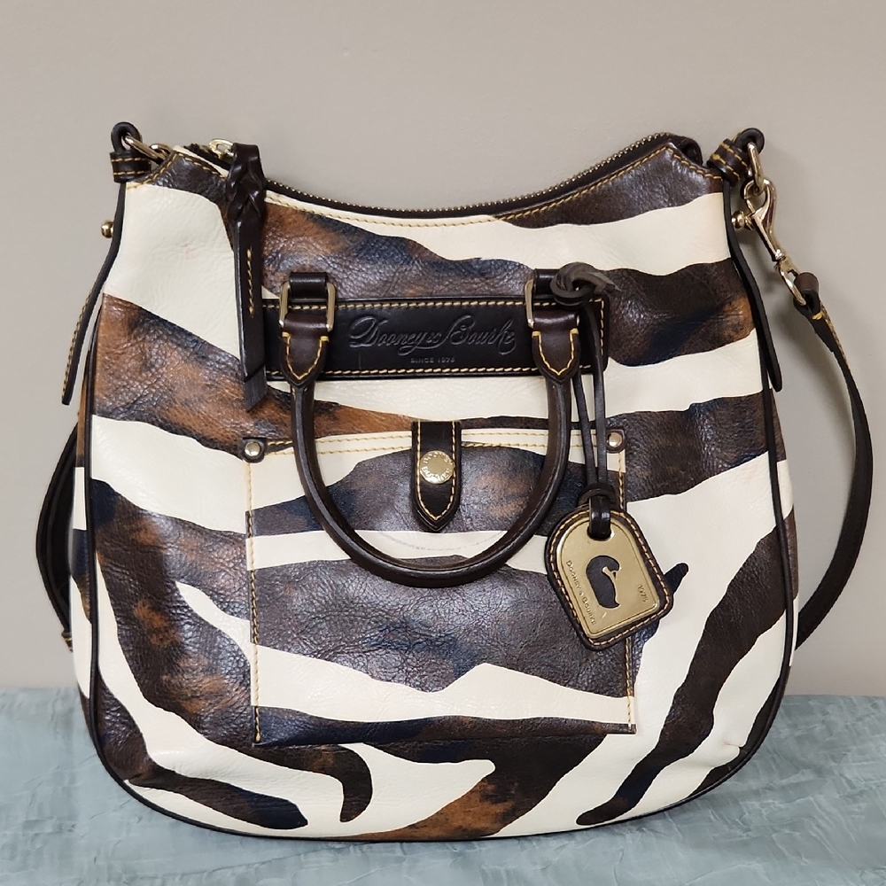 Dooney & Bourke Brown and White Shoulder Bag with Zebra Print